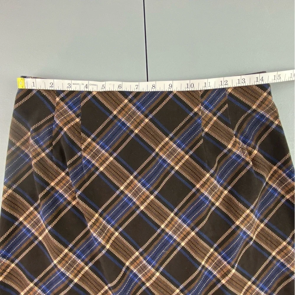 Briggs New York Plaid Brown/Blue/Cream Midi Skirt, 10P